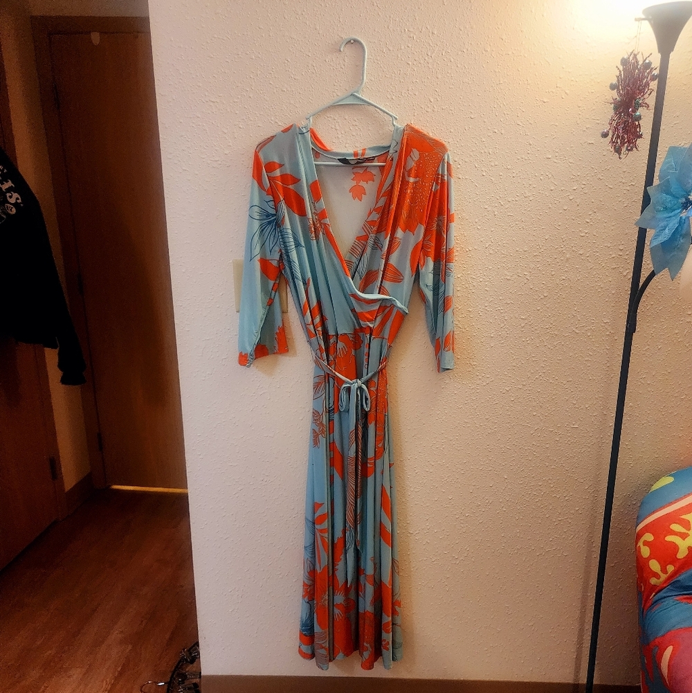 Sz XlMlle Gabrielle Long Sleeve Floral Dress in Blue and Orange